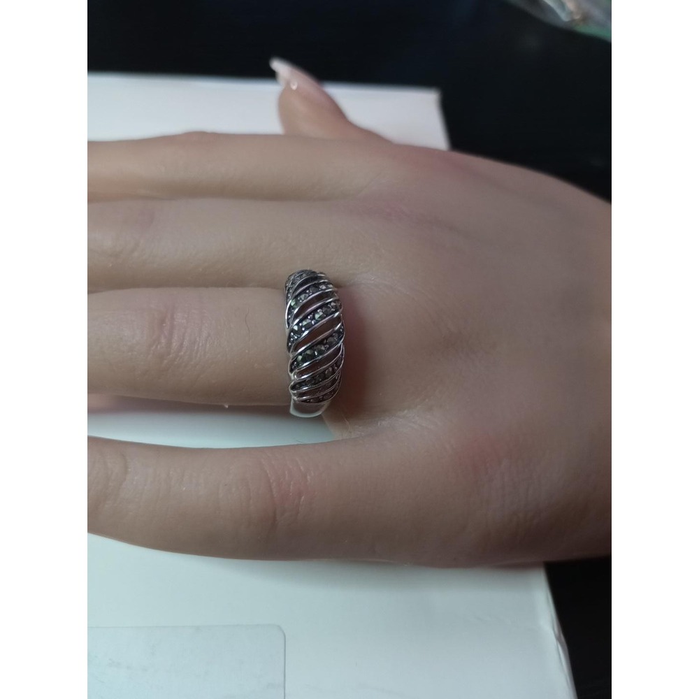Silver Tone Marcasite Style Swirl Dome Ring Wide Band Size 6.25 Vintage Look